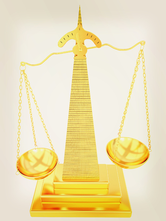 Gold scales of justice. 3D illustration. Vintage style.の写真素材