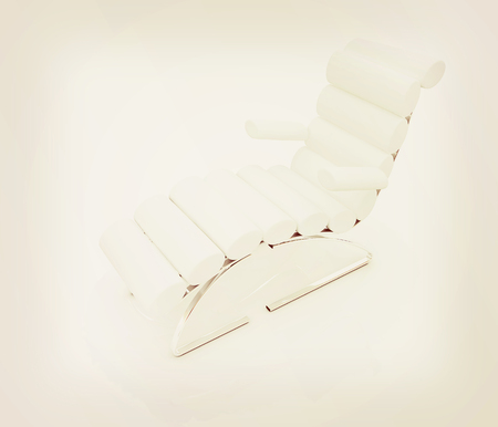 Comfortable white Sun Bed on white background. 3D illustration. Vintage style.の写真素材