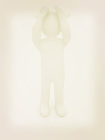 3d personage with hands on face on white background. Series: human emotions. 3D illustration. Vintage style.の写真素材