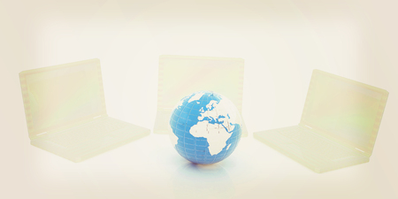 laptop network. 3D illustration. Vintage style.の写真素材