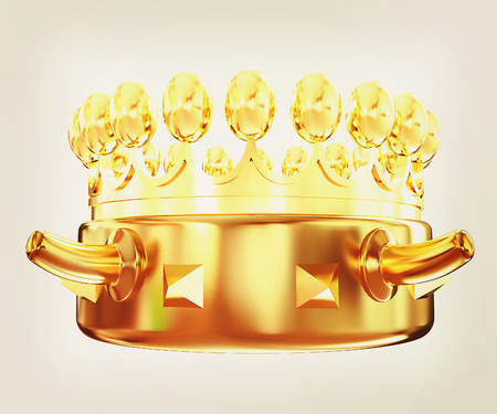Gold crown isolated on white background . 3D illustration. Vintage style.の写真素材