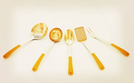 cutlery on white background . 3D illustration. Vintage style.の写真素材