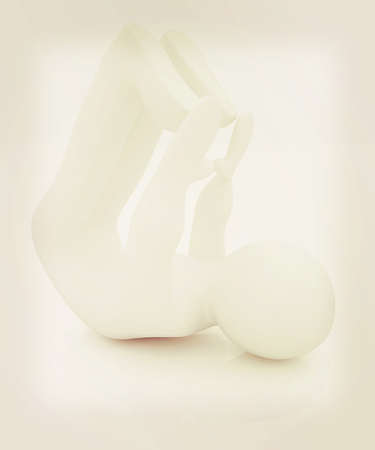 3d man isolated on white. Series: morning exercises - flexibility exercises and stretching. 3D illustration. Vintage style.の写真素材