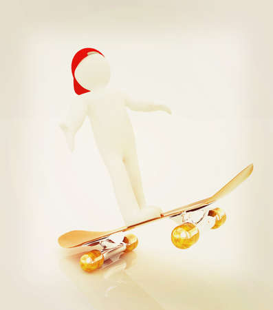 3d white person with a skate and a cap. 3d image on a white background. 3D illustration. Vintage style.の写真素材