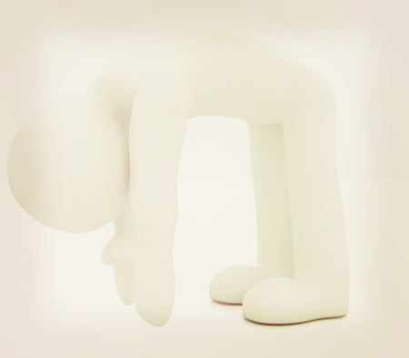 3d man isolated on white. Series: morning exercises - flexibility exercises and stretching. 3D illustration. Vintage style.の写真素材