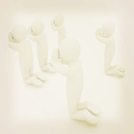 3d mans on his knees. Christian prayer concept . 3D illustration. Vintage style.