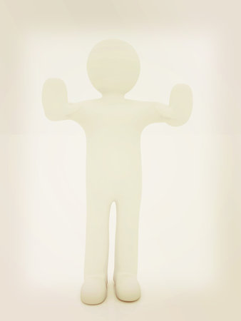 3d man. Ban, veto, warning concept - making stop gesture . 3D illustration. Vintage style.