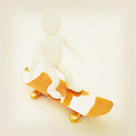3d white person with a skate and a cap. 3d image on a white background. 3D illustration. Vintage style.の写真素材