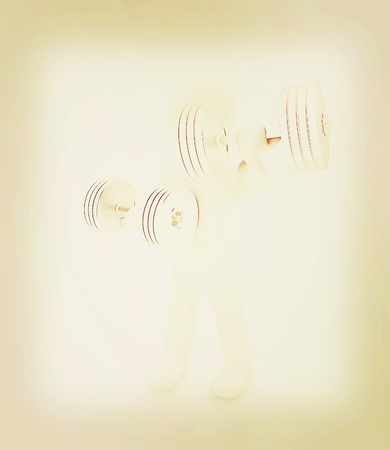 3d mans with metall dumbbells on a white background. 3D illustration. Vintage style.の写真素材