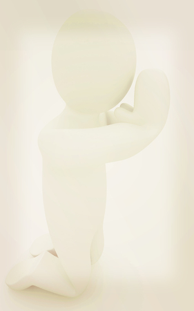 3d mans on his knees. Christian prayer concept. 3D illustration. Vintage style.の写真素材