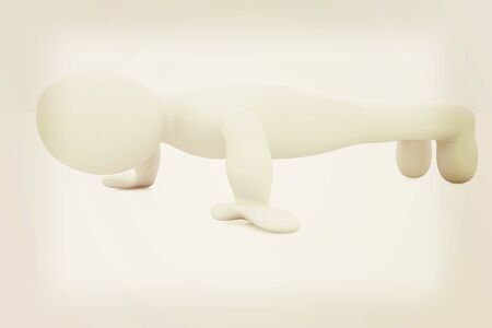 3d man isolated on white. Series: morning exercises - making push ups. 3D illustration. Vintage style.の写真素材