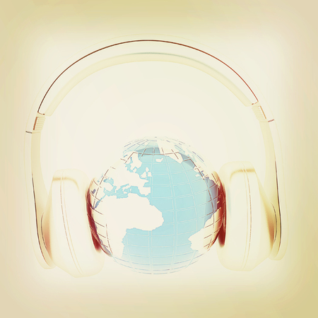 abstract 3d illustration of earth listening music . 3D illustration. Vintage style.の写真素材