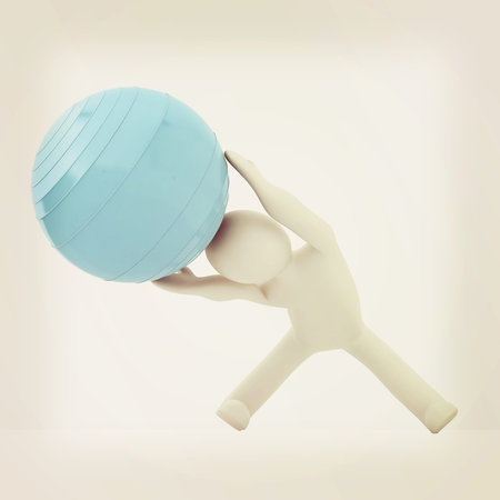 3d man exercising position on fitness ball. My biggest pilates series. 3D illustration. Vintage...