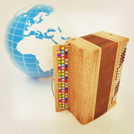 Musical instrument - retro bayan and Earth. 3D illustration. Vintage style.の写真素材