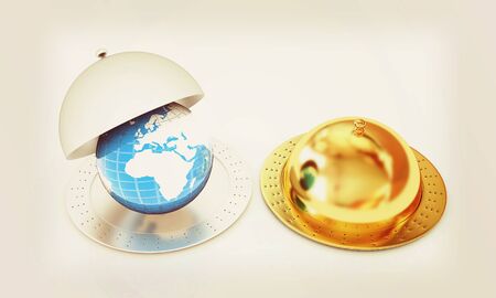 Serving dome or Cloche and Earth. 3D illustration. Vintage style.の写真素材
