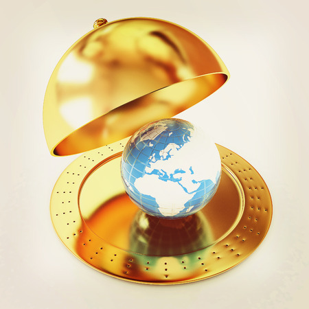 Serving dome or Cloche and Earth. 3D illustration. Vintage style.の写真素材