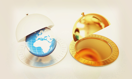 Serving dome or Cloche and Earth. 3D illustration. Vintage style.の写真素材