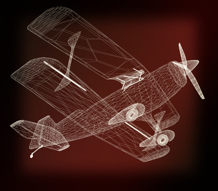 retro airplane isolated on black background . 3D illustration. Vintage style.の写真素材
