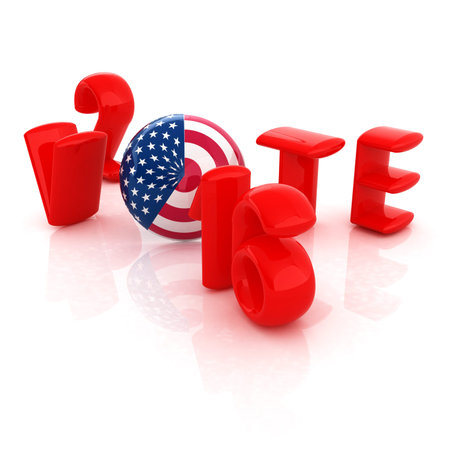 Image relative to parliament, presidents and others elections. Vote text, sphere instead letter O...