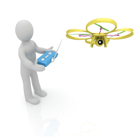 3d man with drone, quadrocopter, with photo camera. 3d render. 3D renderの写真素材