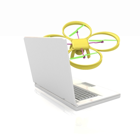 Drone and laptop. 3D renderの写真素材