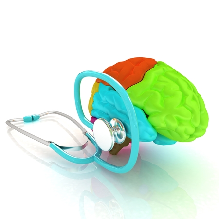 stethoscope and brain. 3d illustrationの写真素材