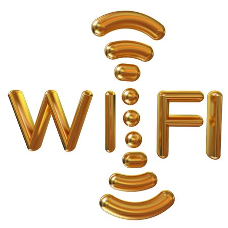 Gold wifi icon for new year holidays. 3d illustrationの写真素材