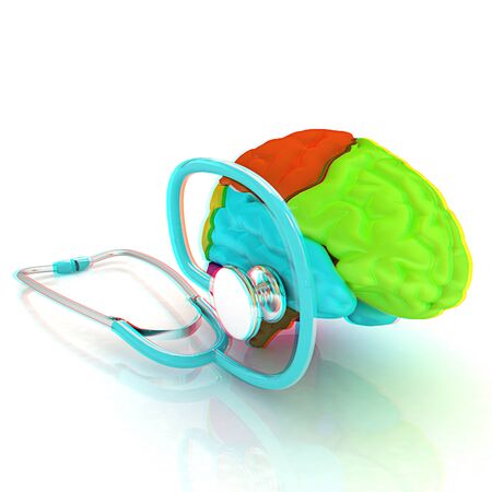 stethoscope and brain. 3d illustration. Anaglyph. View with red/cyan glasses to see in 3D.の写真素材