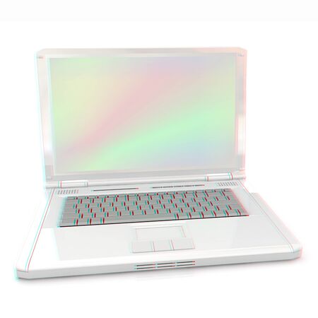 Laptop computer. 3d render. Anaglyph. View with red/cyan glasses to see in 3D.の写真素材