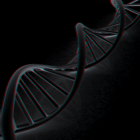 DNA structure model. 3d illustration. Anaglyph. View with red/cyan glasses to see in 3D.の写真素材