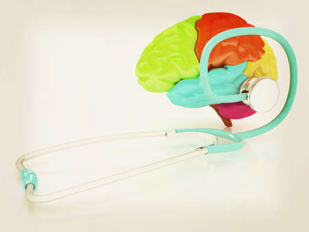 stethoscope and brain. 3d illustrationの写真素材