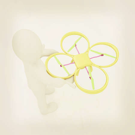 3d man with drone, quadrocopter, with photo camera. 3d render. 3D renderの写真素材