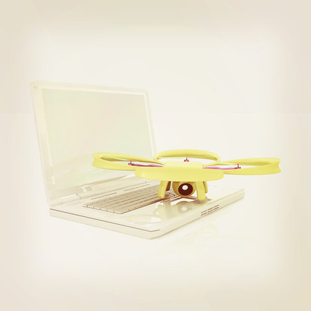 Drone and laptop. 3D render