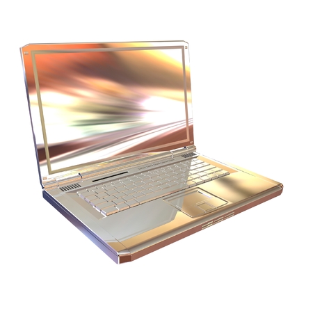 Chrome, metallic laptop isolated on white background. 3d illustrationの写真素材