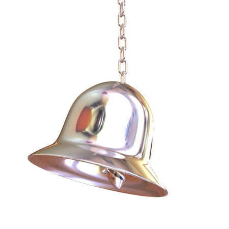 Shiny metal bell isolated on white background. 3d illustration
