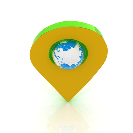 Realistic 3d pointer of map with Earth. Global concept. 3d illustrationの写真素材
