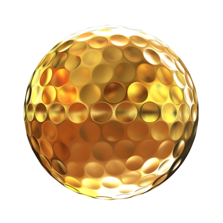 3d rendering of a golfball in goldの写真素材