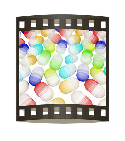 Medicine pills concept. 3d render. The film strip.の写真素材