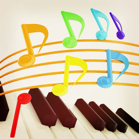 music notes  background. 3D illustration. Vintage styleの写真素材