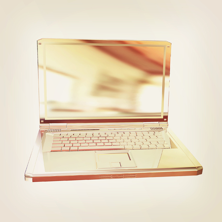 Chrome, metallic laptop isolated on white background. 3d illustration.の写真素材