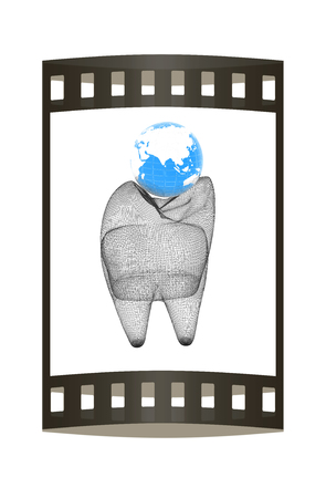 Tooth and Earth. 3d illustration. Film strip.の写真素材