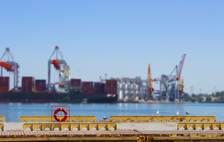 Dock for ships and Lifebuoyの写真素材