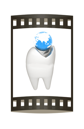 Tooth and Earth. 3d illustration. Film strip.の写真素材