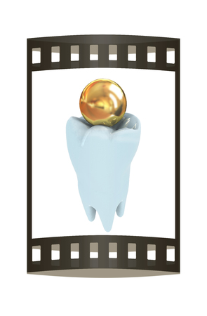 Tooth and sphere. 3d illustration. Film strip.の写真素材