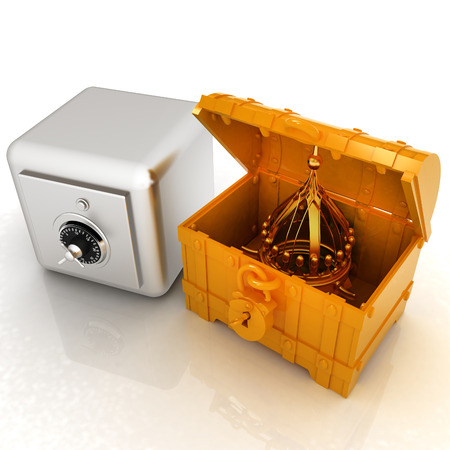 Chest, safe and crown. Money saving concept. 3d renderの写真素材