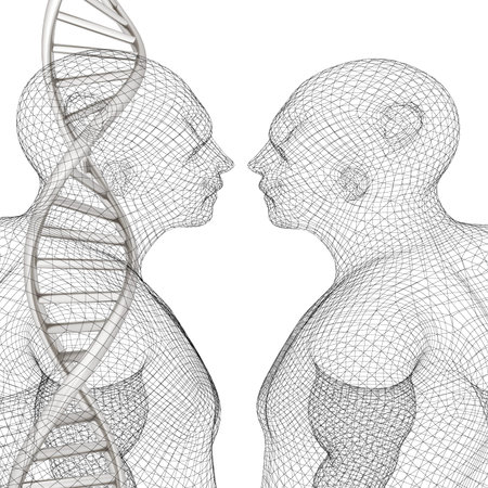 3D medical background with DNA strands and human. 3d render