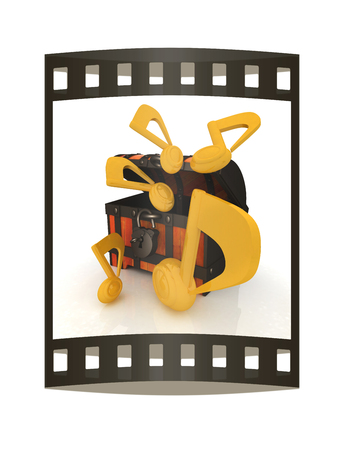 Music note around chest. 3d render. Film strip.の写真素材