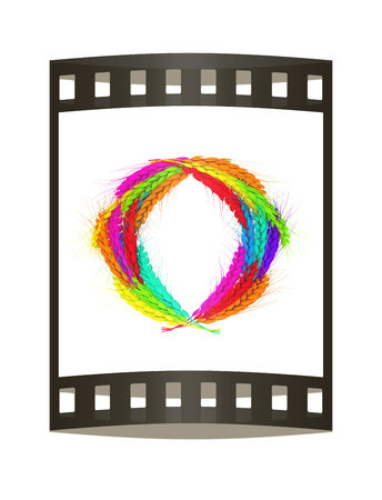 Colored Wheat ears logo. Mock up for you design. 3d render. Film strip.の写真素材
