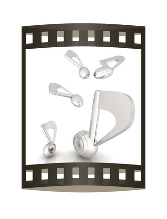 White metallic music notes. 3d render. Film strip.の写真素材