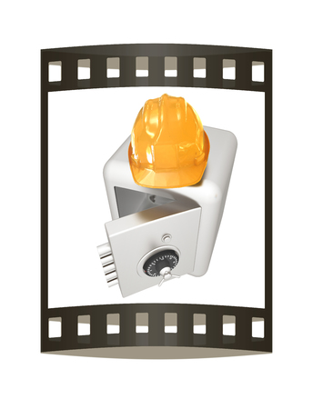 Safe and hard hat. Technology icon. 3d render. Film strip.の写真素材